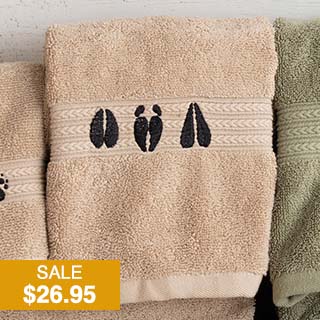 Moose & Bear Tracks Linen Embroidered Hand Towel
