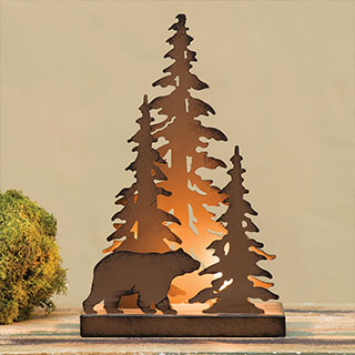 Pine Forest Bear Metal Art Light